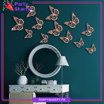 3D Butterfly Mirror Wall Sticker For Home & Event Decoration (Pack of 12)